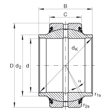 關(guān)節(jié)軸承 GE40-HO-2RS, 根據(jù) DIN ISO 12 240-1 標(biāo)準(zhǔn), 需維護(hù)，兩側(cè)唇密封