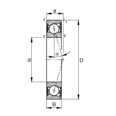 主軸軸承 B7005-C-2RSD-T-P4S, 調節，成對安裝，接觸角 α = 15°，兩側唇密封，非接觸，加嚴公差