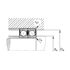 主軸軸承 B7005-C-2RSD-T-P4S, 調節，成對安裝，接觸角 α = 15°，兩側唇密封，非接觸，加嚴公差
