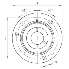 軸承座單元 GRRY20-VA, 帶三個(gè)/四個(gè)螺栓孔的法蘭的軸承座單元，沖壓鋼板，內(nèi)圈帶平頭螺釘，R 型密封， 耐腐蝕保護(hù)
