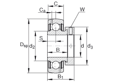 外球面球軸承 GRA008-NPP-B-AS2/V, 球面外圈，偏心鎖圈定位， 兩側(cè) P 型密封，英制孔